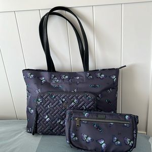 Lug Arpeggio Tote Bag with Parasail Cosmetic Case - EUC Butterfly Grey